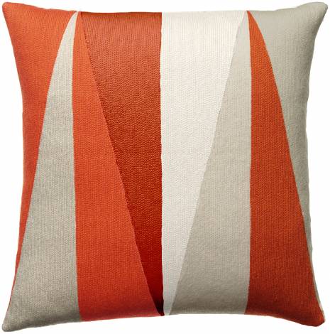 Judy Ross Textiles Hand-Embroidered Chain Stitch Blade Throw Pillow oyster/coral/cream