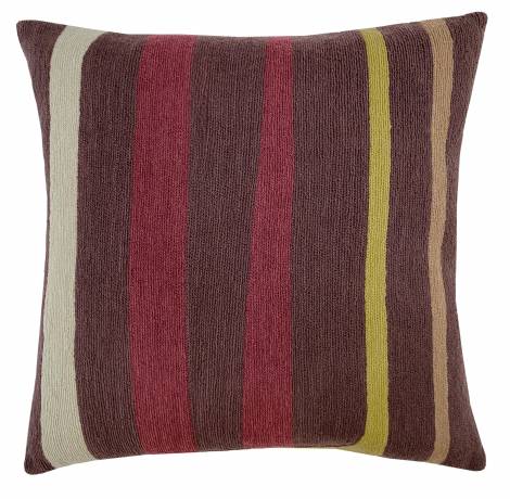 Judy Ross Textiles Hand-Embroidered Chain Stitch Stripes Throw Pillow mauve/raspberry/oyster/pollen/mushroom