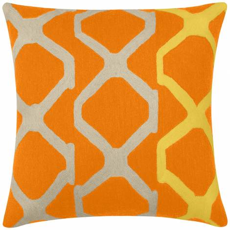 Judy Ross Textiles Hand-Embroidered Chain Stitch Arbor Throw Pillow melon/oyster/yellow