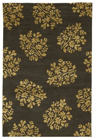 Judy Ross Hand-Knotted Custom Wool Bouquet Rug dark fig/gold silk