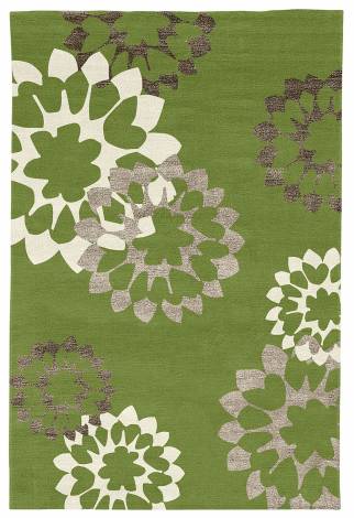 Judy Ross Hand-Knotted Custom Wool Carousel Rug spring green/fig silk/cream/pewter silk