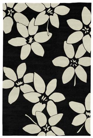 Judy Ross Hand-Knotted Custom Wool Lilies Rug black/parchment