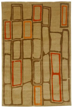 Judy Ross Hand-Knotted Custom Wool Procession Rug wheat/tan/red/melon