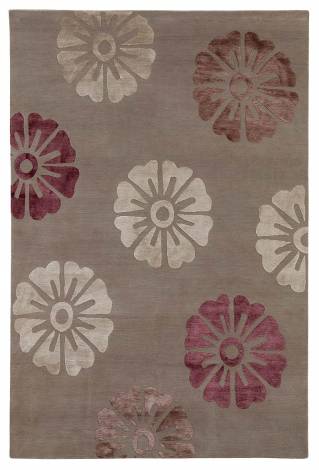 Judy Ross Hand-Knotted Custom Wool Rosette Rug pewter/pewter silk/claret silk/mulberry silk