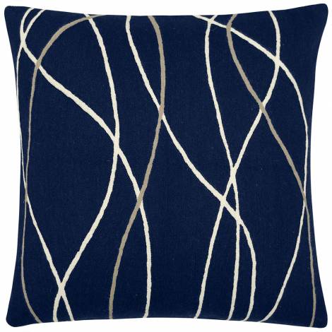 Judy Ross Textiles Hand-Embroidered Chain Stitch Streamers Throw Pillow navy/cream/oyster