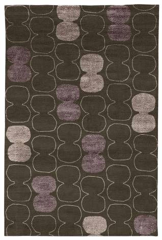 Judy Ross Hand-Knotted Custom Wool Tabla Outlined Rug dark fig/mushroom silk/mulberry silk