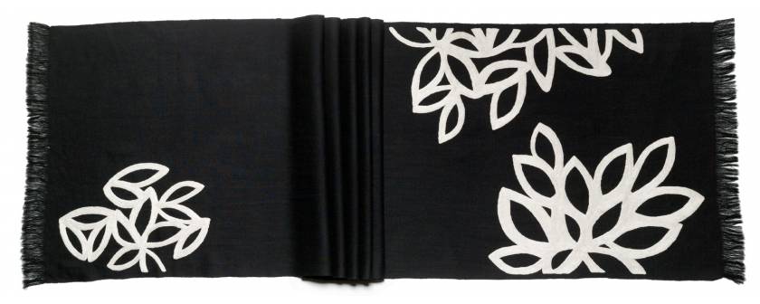 Judy Ross Textiles Hand-Embroidered Wool Lagoon Scarf black/cream