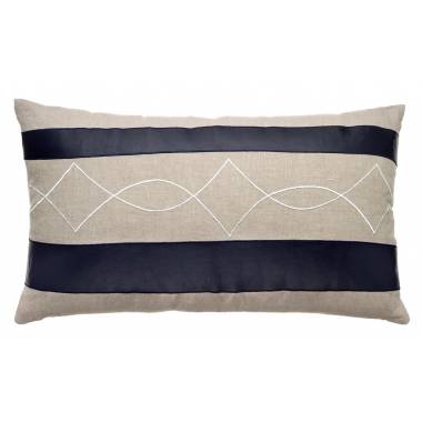 Judy Ross Textiles Embroidered Linen Acrobat Bars Throw Pillow cream/navy leather