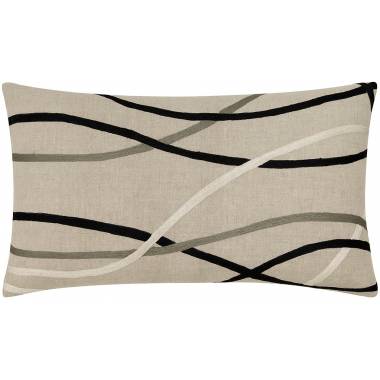 Judy Ross Textiles Embroidered Linen Streamers 24x14 Throw Pillow black/pewter/cream
