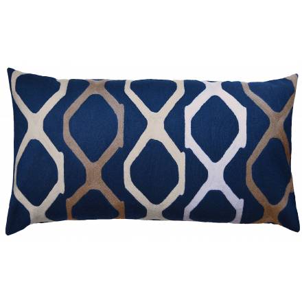 Judy Ross Textiles Hand-Embroidered Chain Stitch Arbor Throw Pillow navy/oyster/iron/cream
