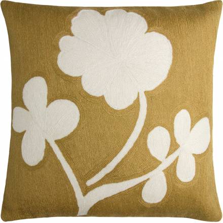 Judy Ross Textiles Hand-Embroidered Chain Stitch CLOVER Throw Pillow curry/cream
