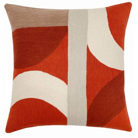 Judy Ross Textiles Hand-Embroidered Chain Stitch Eclipse Throw Pillow coral/cream/spice/oyster/mushroom