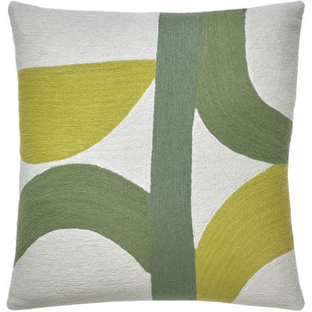 Judy Ross Textiles Hand-Embroidered Chain Stitch Eclipse Throw Pillow cream/mint/pollen/spearmint
