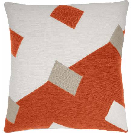 Judy Ross Textiles Hand-Embroidered Chain Stitch Highway Throw Pillow cream/coral/oyster