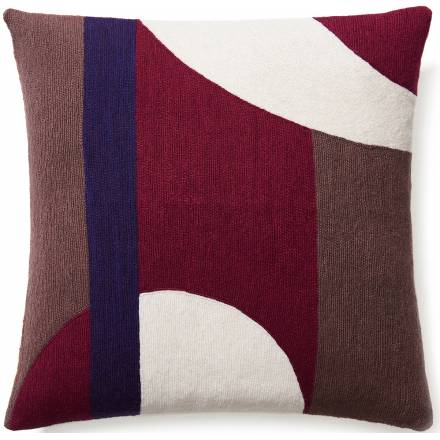 Judy Ross Textiles Hand-Embroidered Chain Stitch LUNA Throw Pillow claret/cream/mauve/purple
