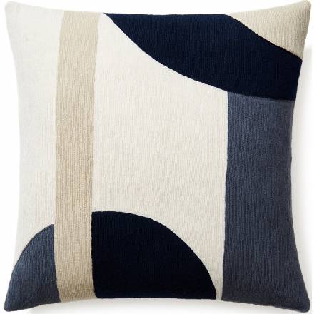 Judy Ross Textiles Hand-Embroidered Chain Stitch LUNA Throw Pillow cream/slate/navy/oyster