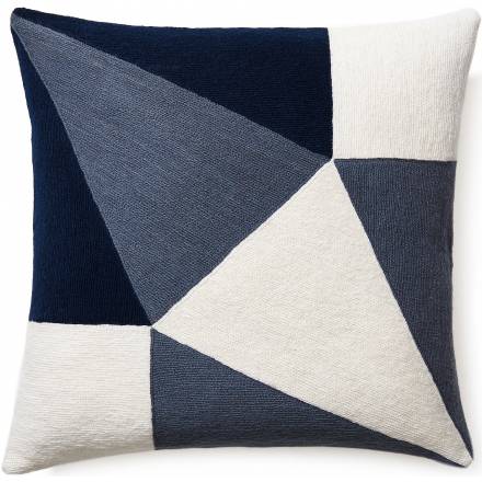 Judy Ross Textiles Hand-Embroidered Chain Stitch PRISM Throw Pillow cream/slate/navy