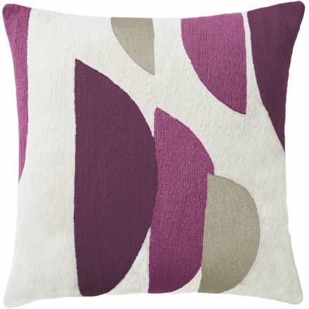 Judy Ross Textiles Hand-Embroidered Chain Stitch Slice Throw Pillow cream/aubergine/fuchsia/oyster