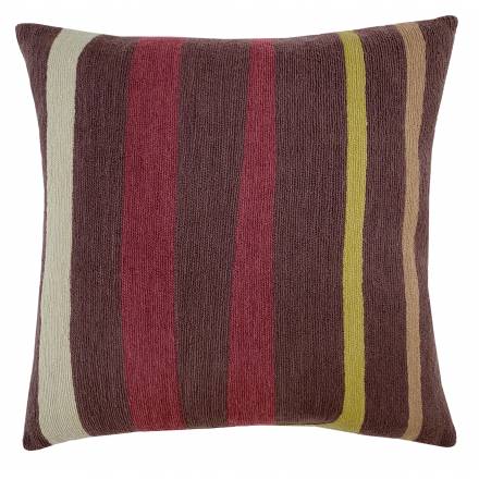 Judy Ross Textiles Hand-Embroidered Chain Stitch Stripes Throw Pillow mauve/raspberry/oyster/pollen/mushroom