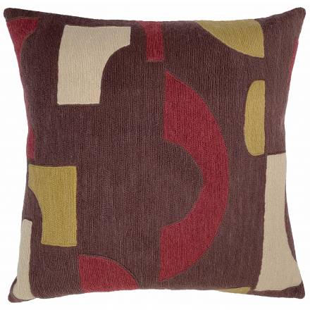 Judy Ross Textiles Hand-Embroidered Chain Stitch Tiles Throw Pillow mauve/raspberry/oyster/pollen