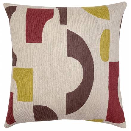 Judy Ross Textiles Hand-Embroidered Chain Stitch Tiles Throw Pillow oyster/mauve/raspberry/pollen