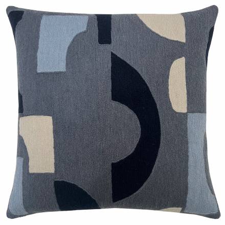 Judy Ross Textiles Hand-Embroidered Chain Stitch Tiles Throw Pillow slate/navy/cornflower/oyster