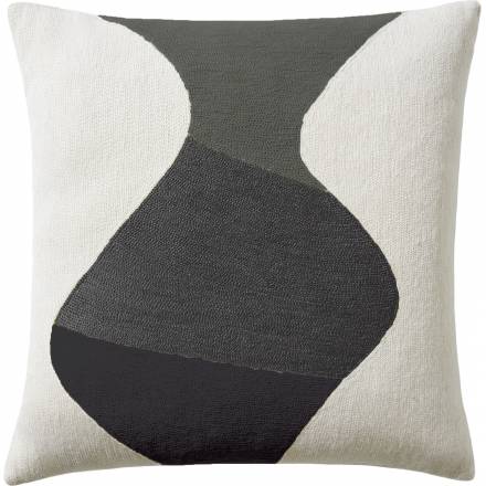 Judy Ross Textiles Hand-Embroidered Chain Stitch Totem Throw Pillow cream/dark grey/charcoal/black