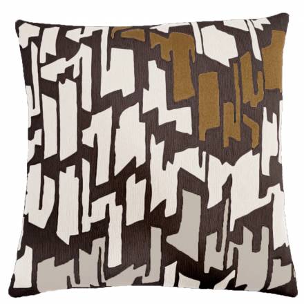 Judy Ross Textiles Hand-Embroidered Chain Stitch Tweed Throw Pillow chocolate/cream/chestnut/oyster