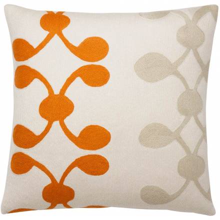Judy Ross Textiles Hand-Embroidered Chain Stitch Celine Throw Pillow cream/melon/oyster