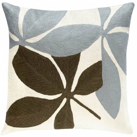 Judy Ross Textiles Hand-Embroidered Chain Stitch Fauna Throw Pillow cream/celadon/fig