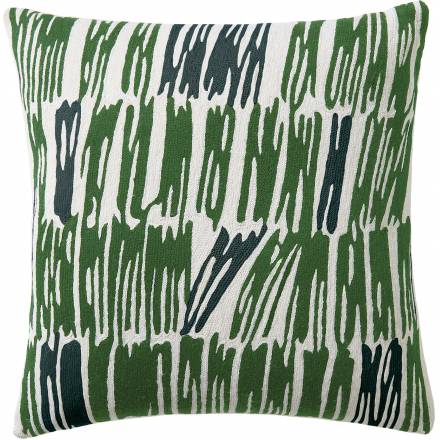 Judy Ross Textiles Hand-Embroidered Chain Stitch Static Throw Pillow cream/asparagus/petrol
