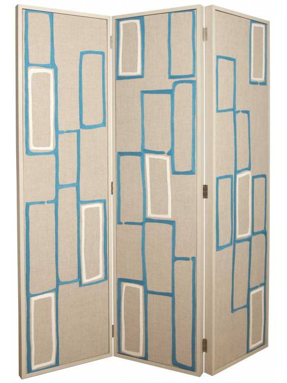 Judy Ross Textiles Hand-made Procession Screen Furniture peacock/cream