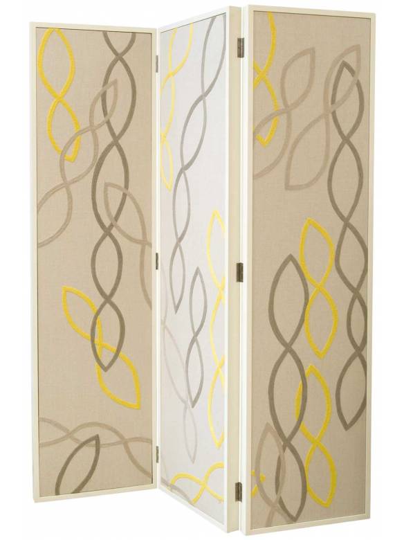 Judy Ross Textiles Hand-made Swirls Screen Furniture yellow/pewter/silver
