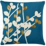 Judy Ross Textiles Hand-Embroidered Chain Stitch Spray Throw Pillow tropical blue/cream/gold rayon