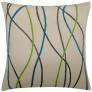 Judy Ross Textiles Hand-Embroidered Chain Stitch Streamers Throw Pillow oyster/charcoal/tropical blue/lime