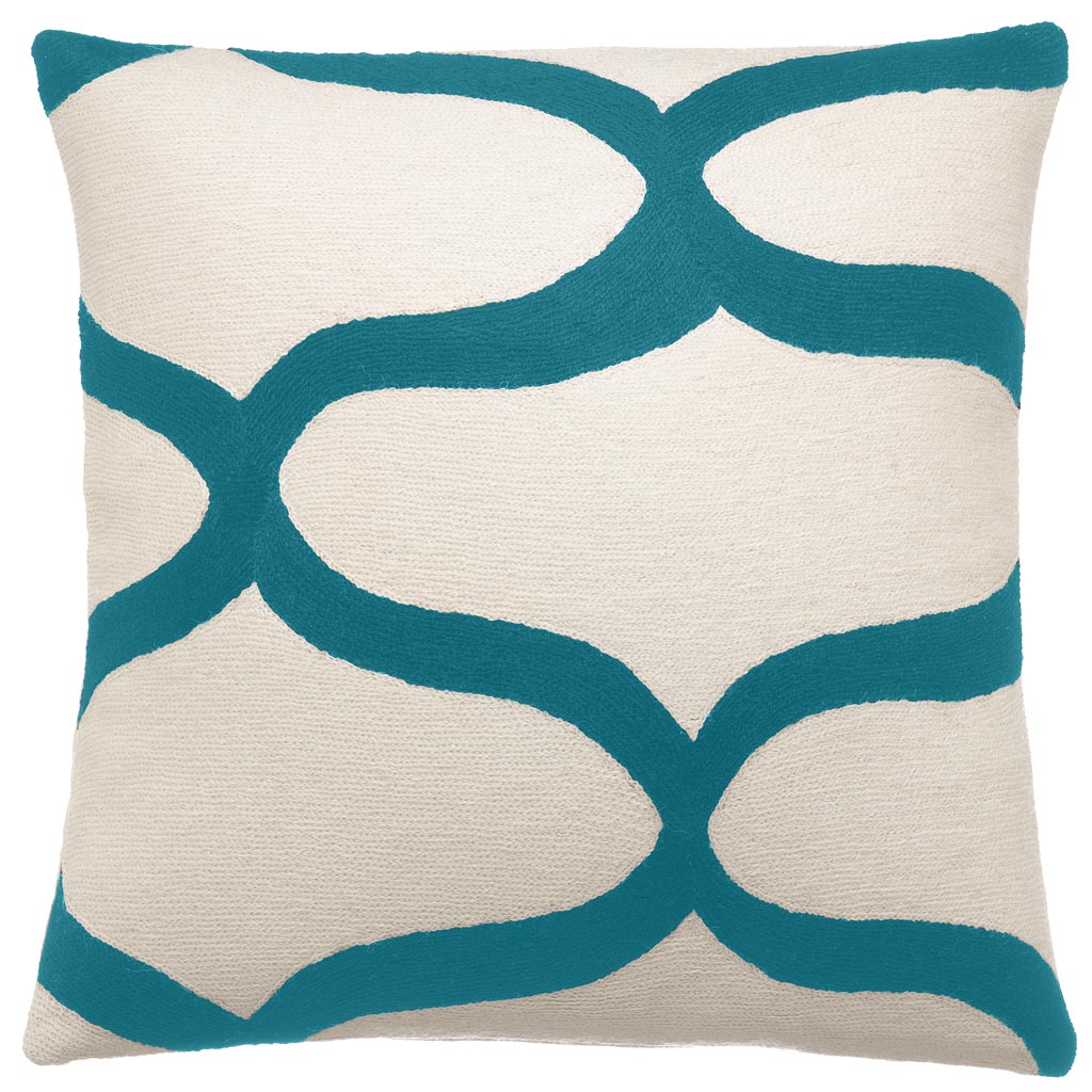 Hand-Embroidered Chain Stitch Pillows: 18x18 :: Waves :: Judy Ross Textiles