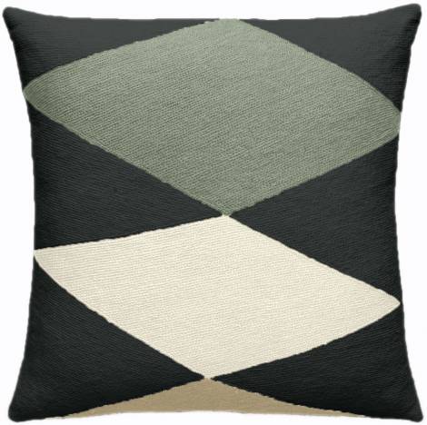 Judy Ross Textiles Hand-Embroidered Chain Stitch Ace Throw Pillow charcoal/sage/cream/blonde