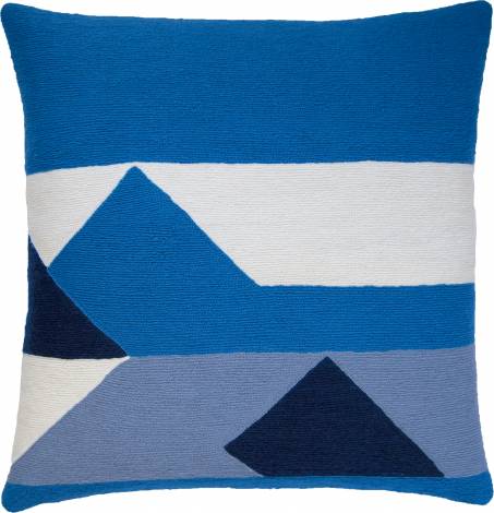 Judy Ross Textiles Hand-Embroidered Chain Stitch Boundary Throw Pillow cream/marine/cornflower/navy