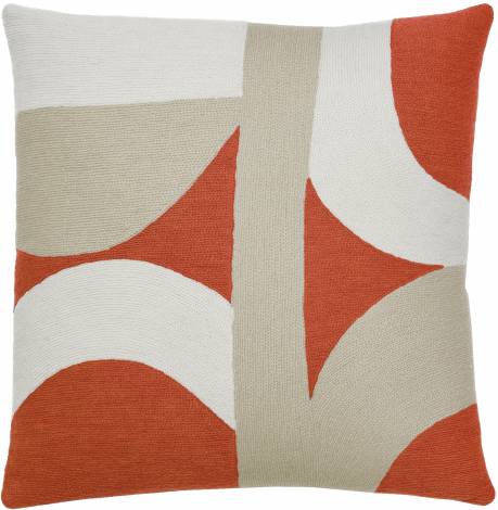 Judy Ross Textiles Hand-Embroidered Chain Stitch Eclipse Throw Pillow coral/cream/oyster