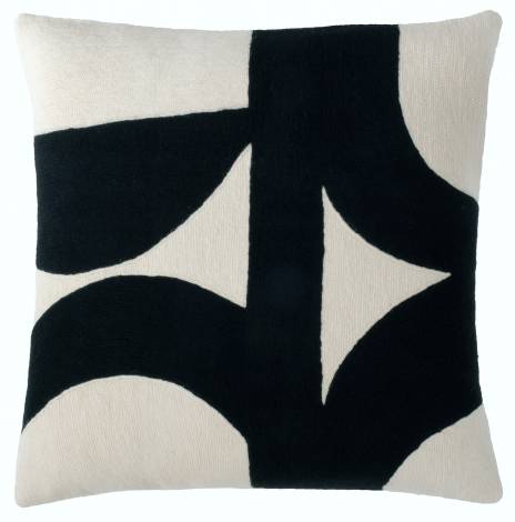Judy Ross Textiles Hand-Embroidered Chain Stitch Eclipse Throw Pillow cream/black