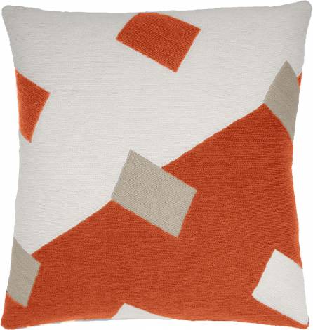 Judy Ross Textiles Hand-Embroidered Chain Stitch Highway Throw Pillow cream/coral/oyster