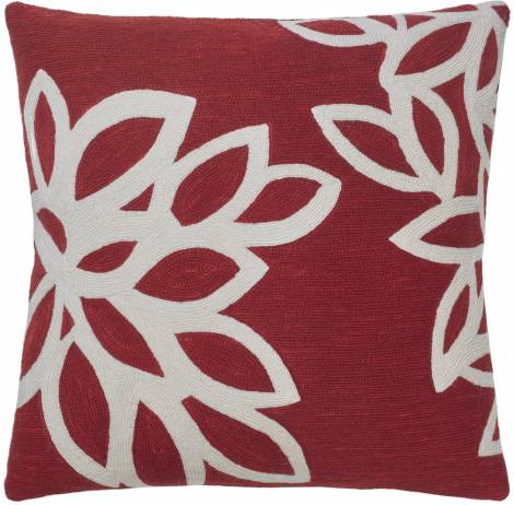 Judy Ross Textiles Hand-Embroidered Chain Stitch Lagoon Throw Pillow rouge/cream