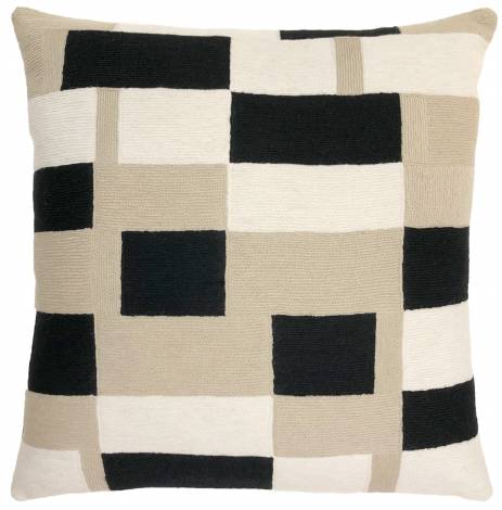 Judy Ross Textiles Hand-Embroidered Chain Stitch Tempo Throw Pillow oyster/black/cream