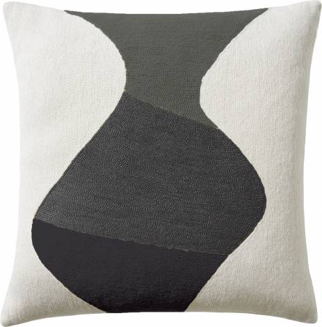 Judy Ross Textiles Hand-Embroidered Chain Stitch Totem Throw Pillow cream/dark grey/charcoal/black