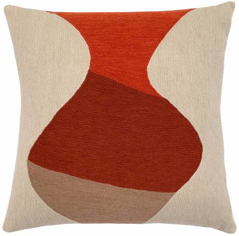 Judy Ross Textiles Hand-Embroidered Chain Stitch Totem Throw Pillow oyster/coral/spice/mushroom