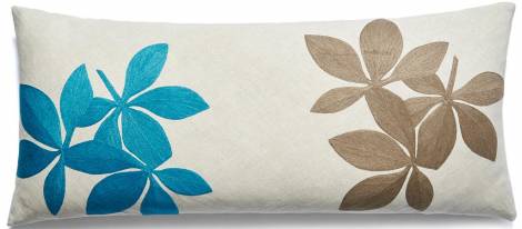 Judy Ross Textiles Hand-Embroidered Chain Stitch Fauna Throw Pillow linen/tropical blue/bark