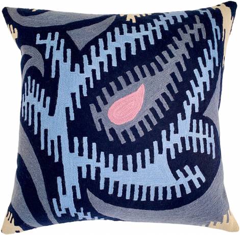 pillowspaisleynavy/cornflower/slate/oyster/lilac Judy Ross Textiles Hand-Embroidered Chain Stitch Paisley Throw Pillow navy/cornflower/slate/oyster/lilac