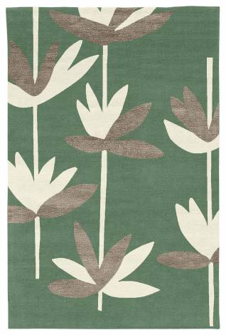 Judy Ross Hand-Knotted Custom Wool Palm Rug moss/ivory/pewter silk
