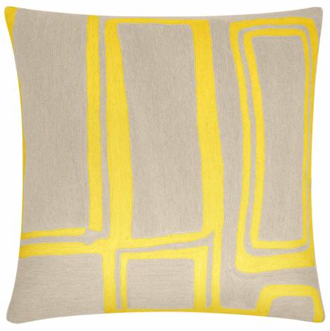 Judy Ross Textiles Hand-Embroidered Chain Stitch Procession Throw Pillow oyster/yellow