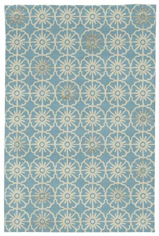 Judy Ross Hand-Knotted Custom Wool Small Pinwheels Rug turquoise/parchment/parchment silk